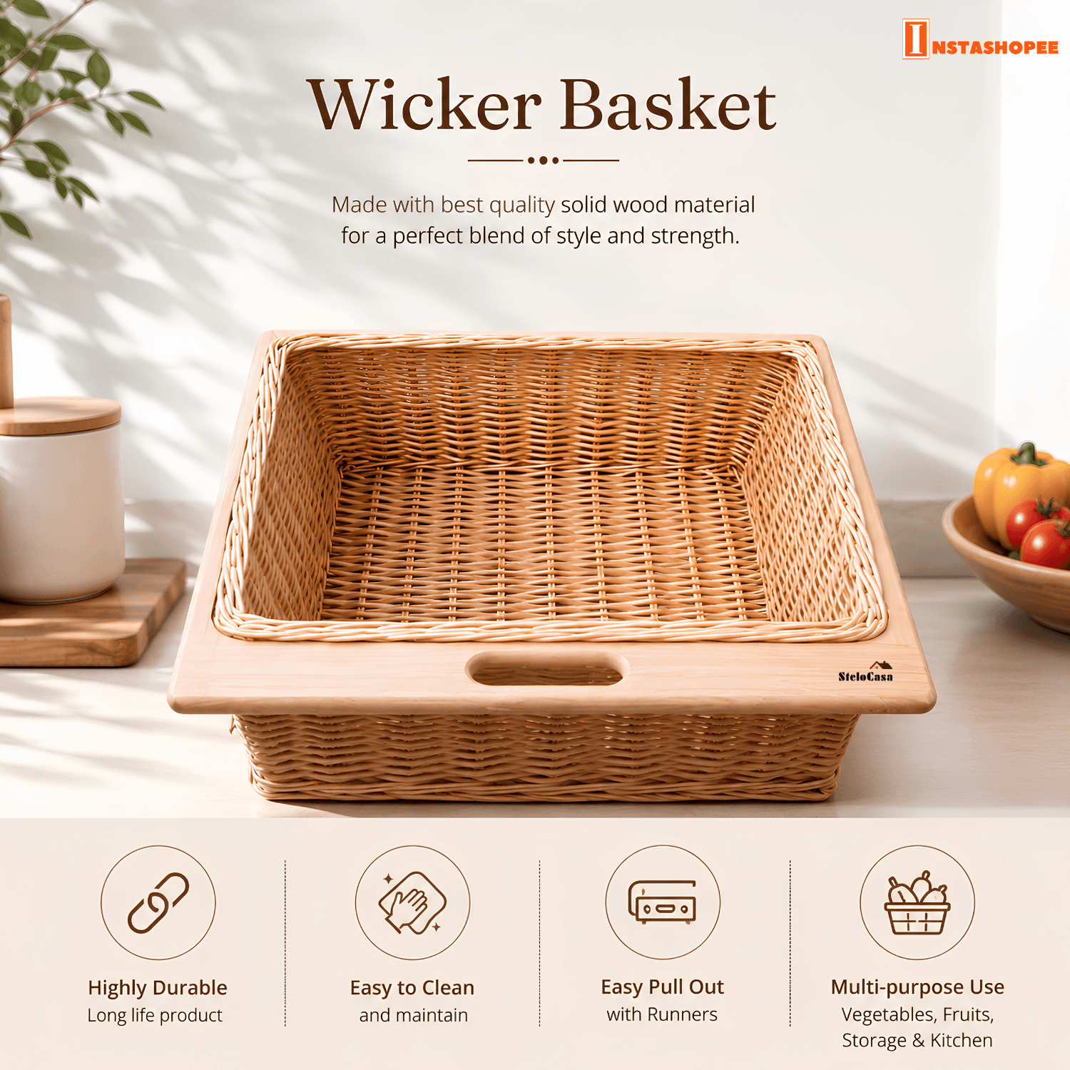 Wooden Vegetable Box / Wicker Basket - Image 2