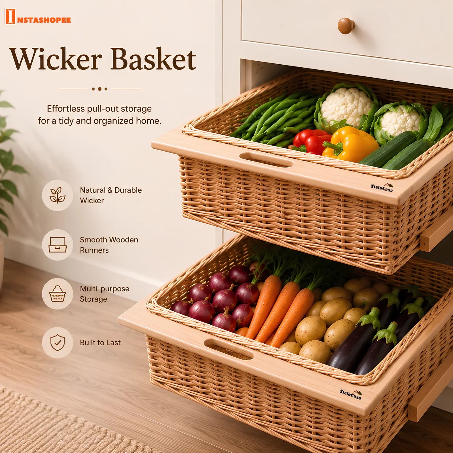 Wooden Vegetable Box / Wicker Basket - Image 5