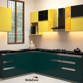 Stelocasa L shaped modular kitchen(yellow+ green)