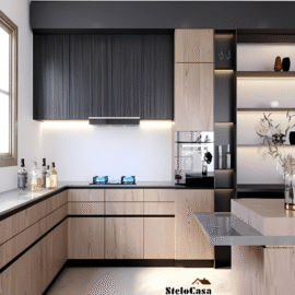 Stelocasa L shaped modular kitchen brown and black  221