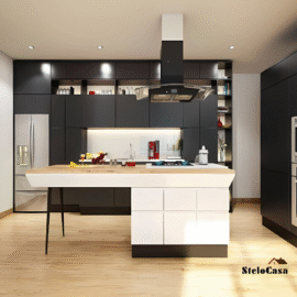 stelocasa Island modular kitchen black and white 114