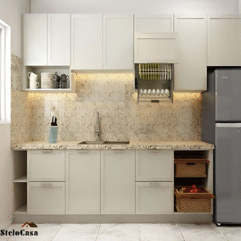 Stelocasa straight modular kitchen ivory white
