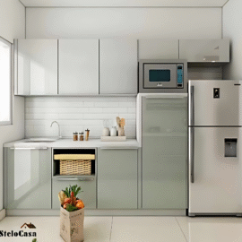 Stelocasa straight modular kitchen white glossy