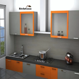 Stelocasa straight modular kitchen grey and orange