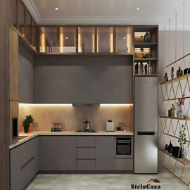 Stelocasa L shaped modular kitchen beige