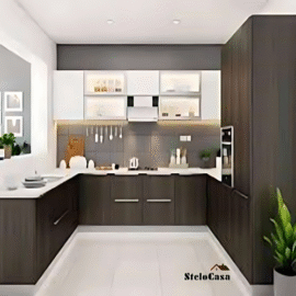 Stelocasa U shaped modular kitchen walnut