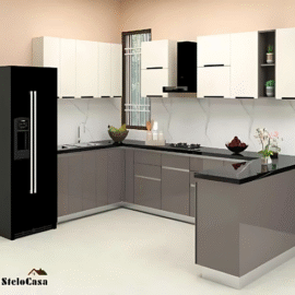 Stelocasa U shaped modular kitchen brown
