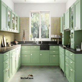 Stelocasa U shaped modular kitchen green
