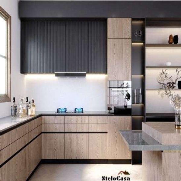 Stelocasa L shaped modular kitchen brown 221